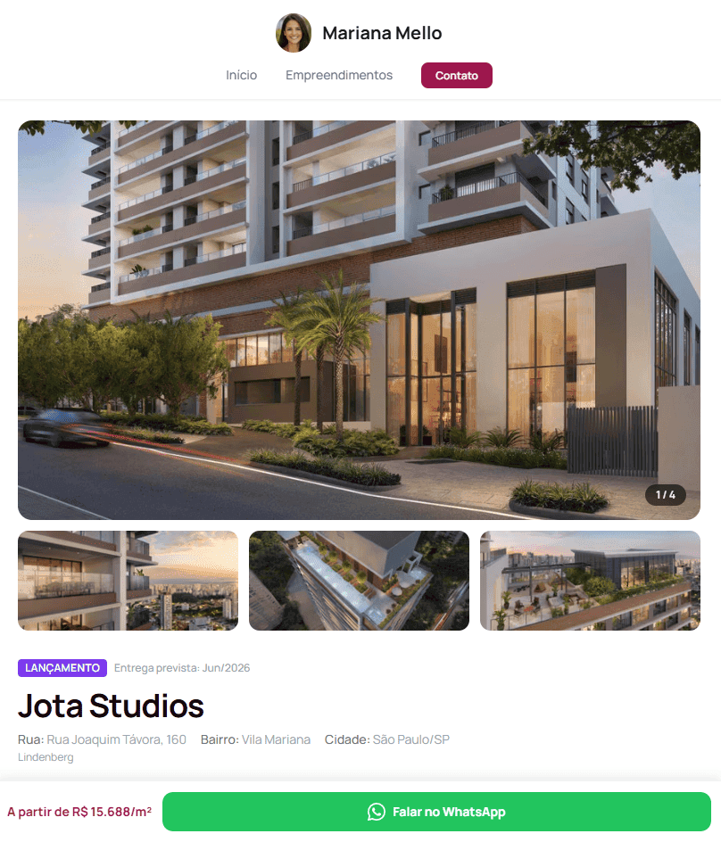 Site corretora — detalhe imóvel mobile