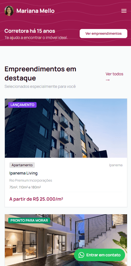 Site corretora — home mobile
