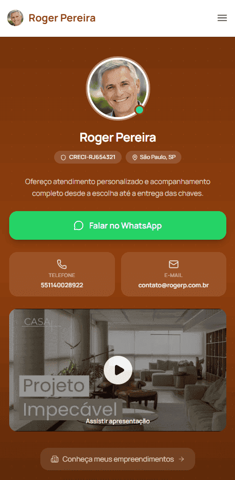 Site corretor — contato mobile