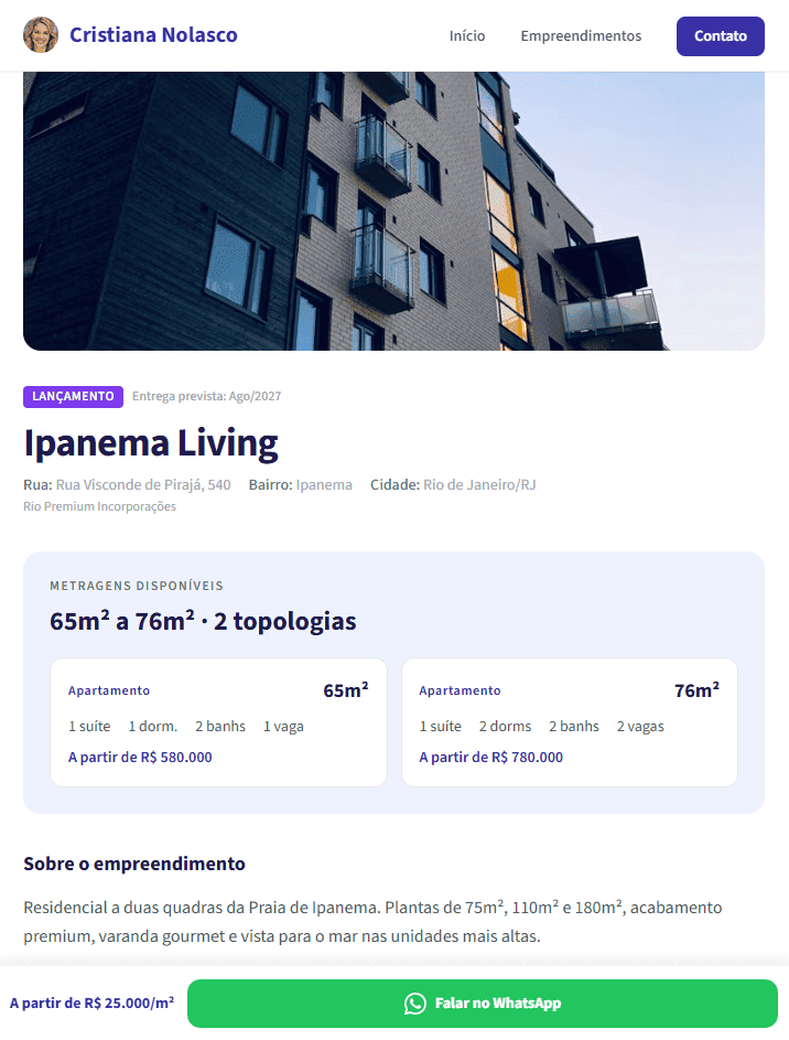 Site corretor — mobile